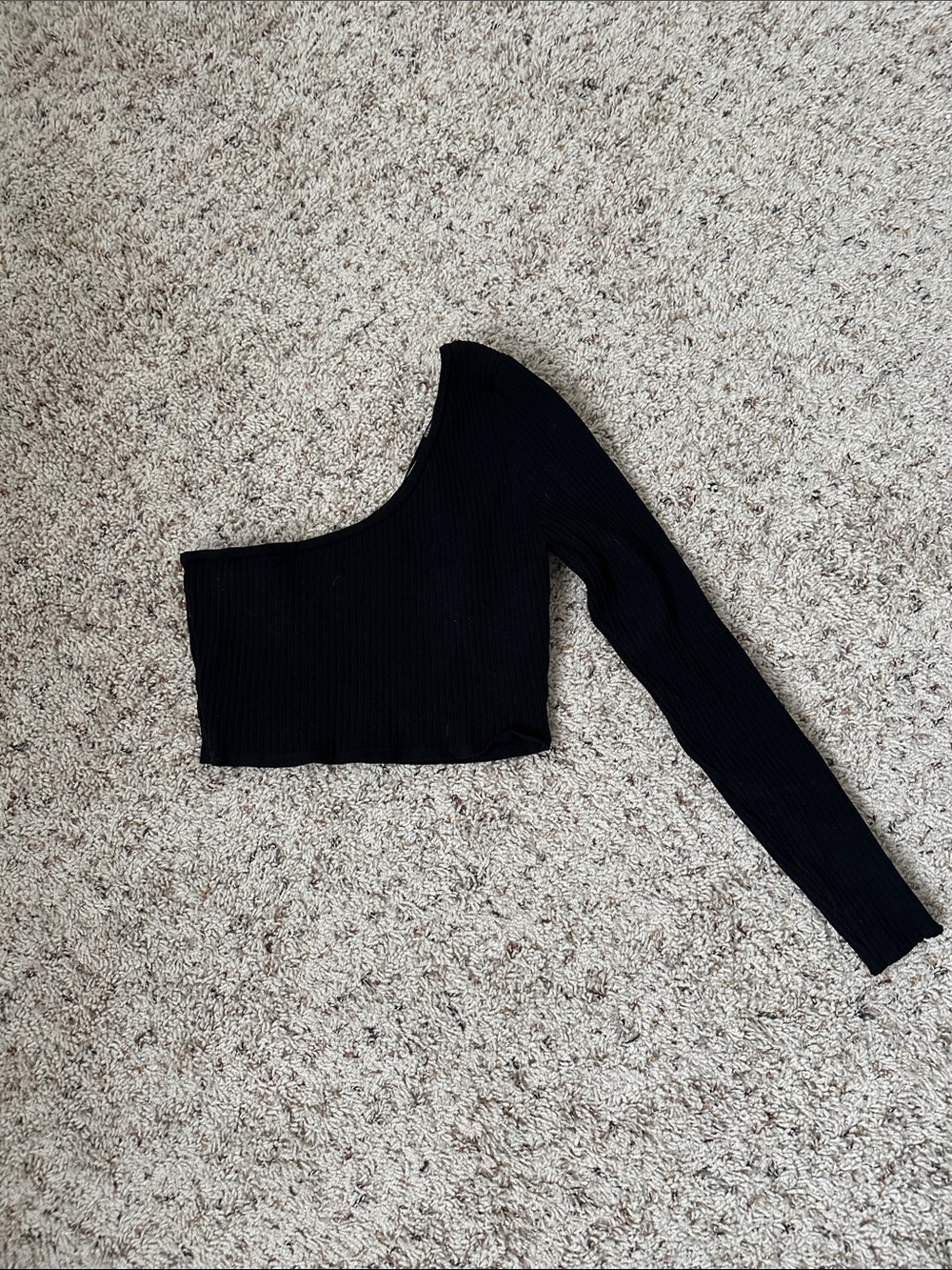 Asymmetrical One-Shoulder Black Ribbed Crop Top